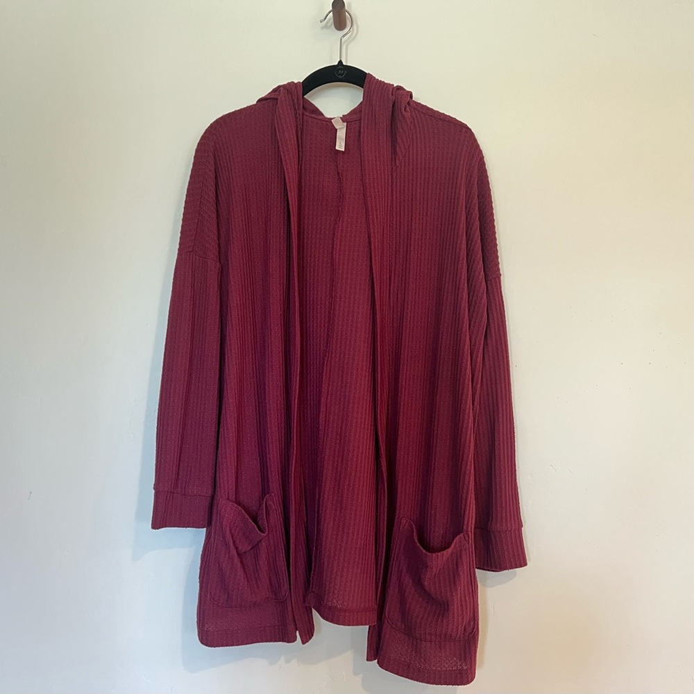 Lularoe Cozy Mackenzie Solid Maroon Hooded Thermal Cardigan Large